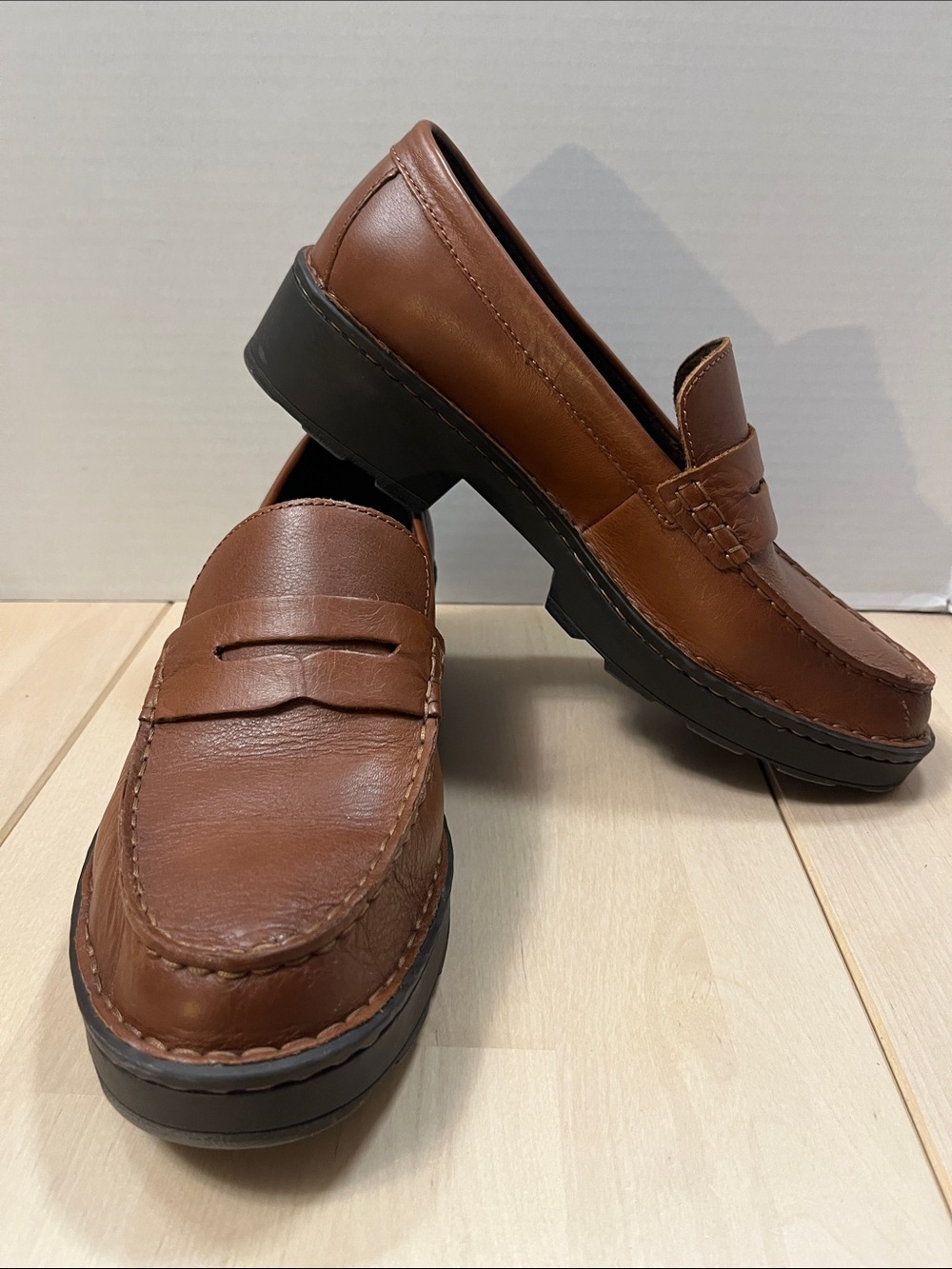 Born Brown Leather Carrera Loafers Chunky Heeled Slip On Shoes Women’s 10 M